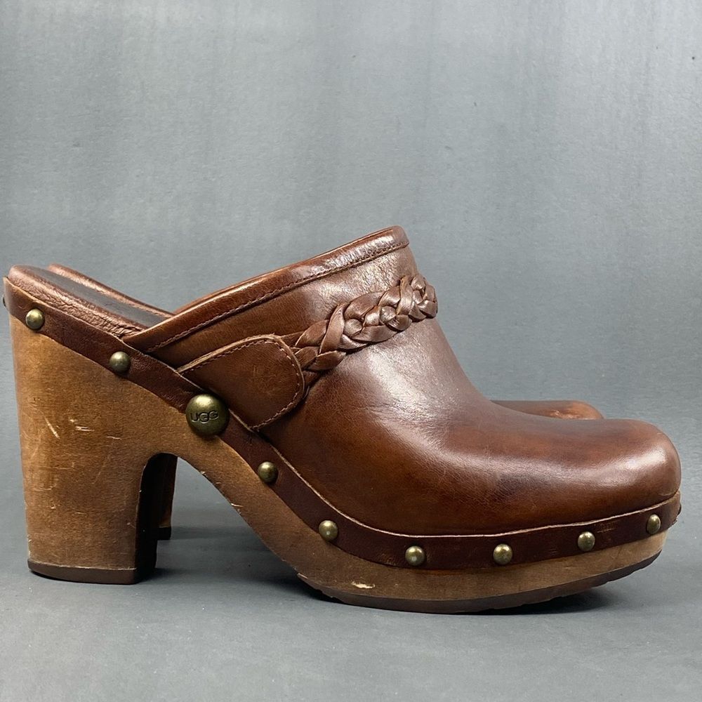 Ugg Womens Kaylee Mules Clogs Heels Brown Studded Braided size 9
